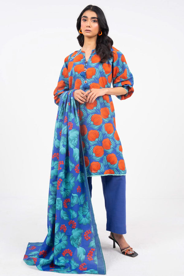 3 Piece Printed Khaddar Suit With Light Khaddar Dupatta