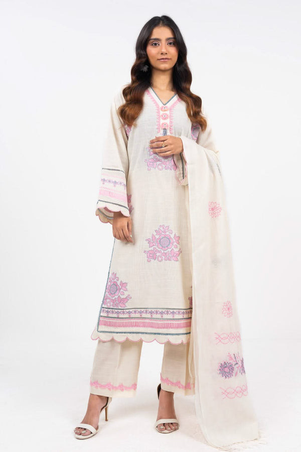 3 Piece Embroidered Khaddar Suit With Shawl