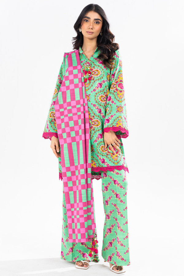 3 Piece Printed Khaddar Suit With Light Khaddar Dupatta