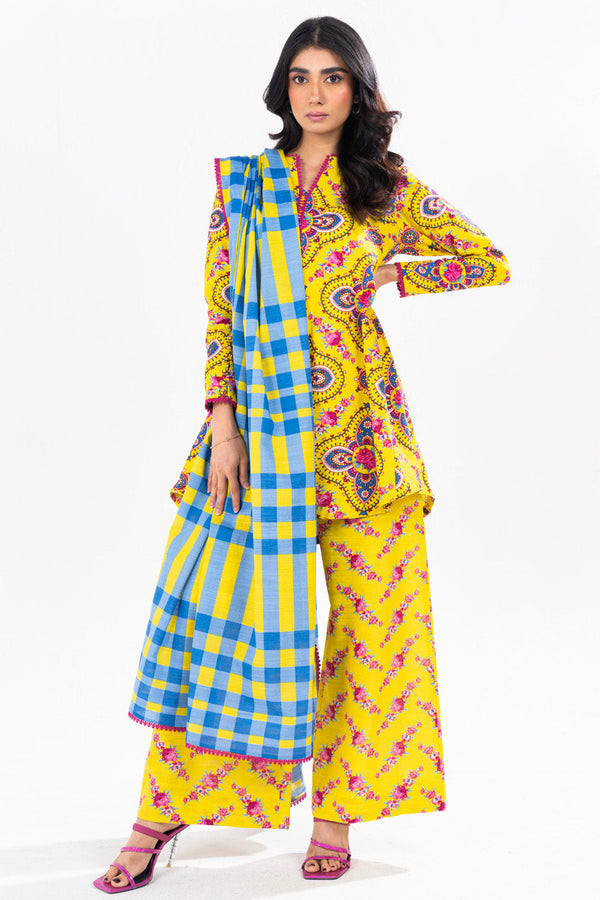 3 Piece Printed Khaddar Suit With Light Khaddar Dupatta