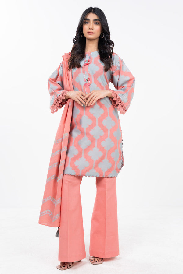 3 Piece Dyed Jacquard Suit With Dyed Jacquard Dupatta