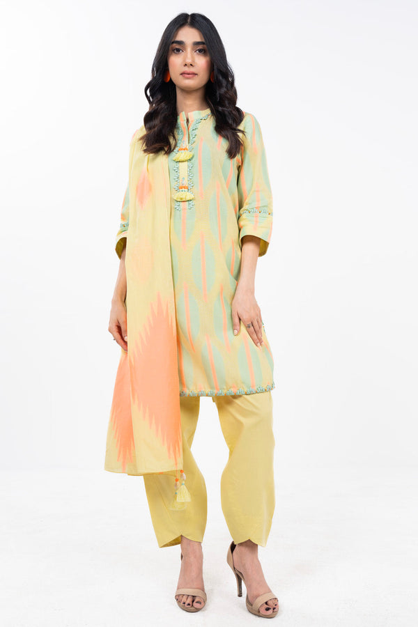 3 Piece Dyed Jacquard Suit With Dyed Jacquard Dupatta