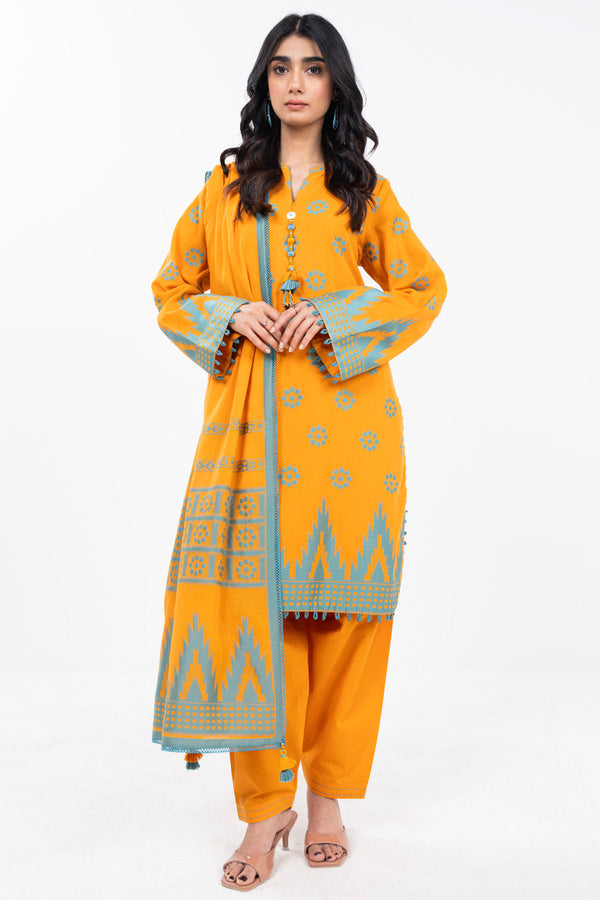 3 Piece Dyed Jacquard Suit With Dyed Jacquard Dupatta