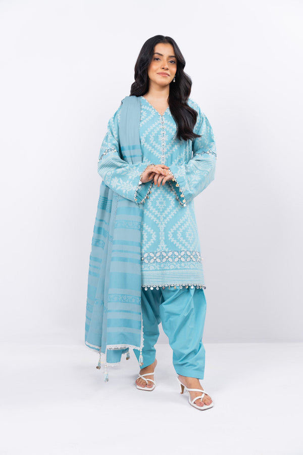 3 Pc Dyed Jacquard Suit With Dyed Jacquard Dupatta