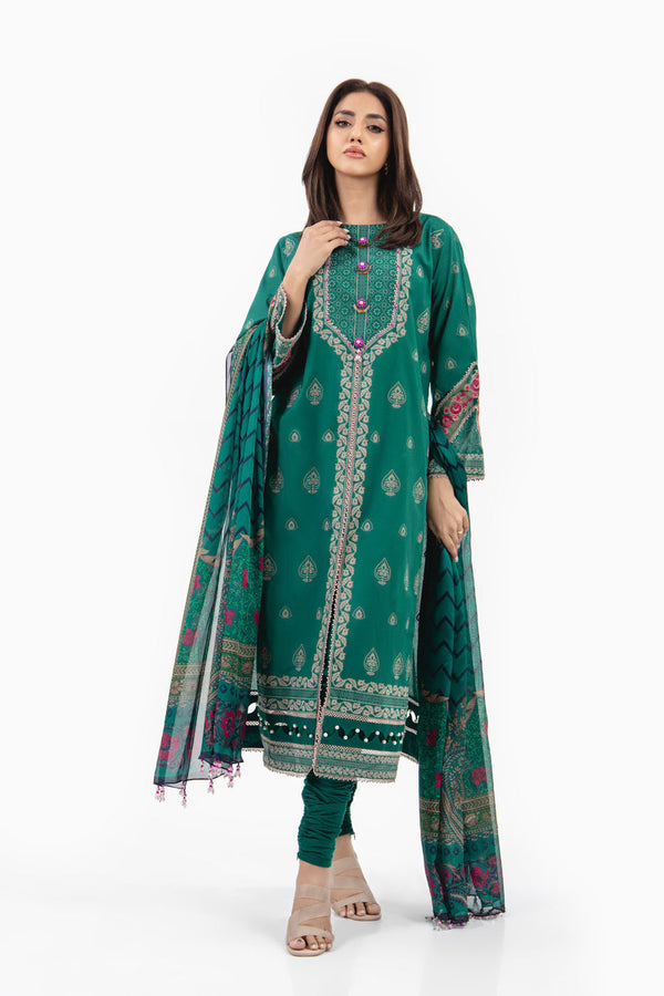 3 Pc Printed Light Cambric Shirt With Printed silk Dupatta