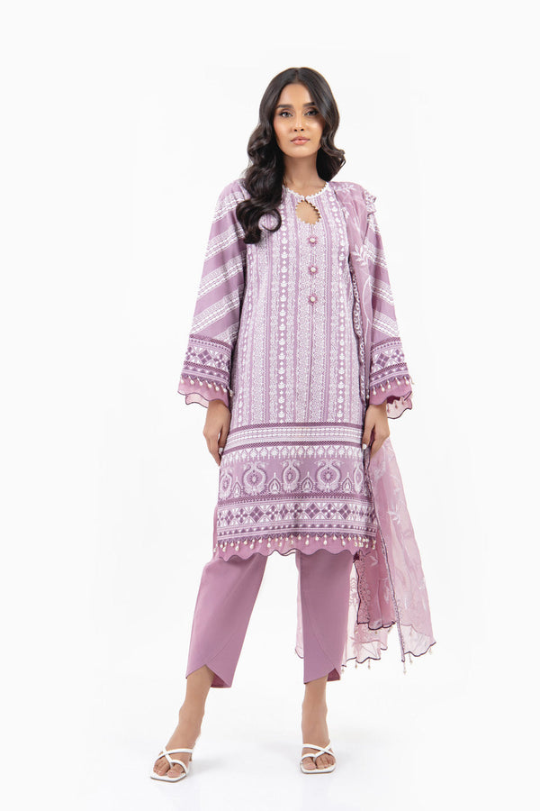 3 Pc Printed Light Cambric Shirt With Dyed Embroidered Chiffon Dupatta