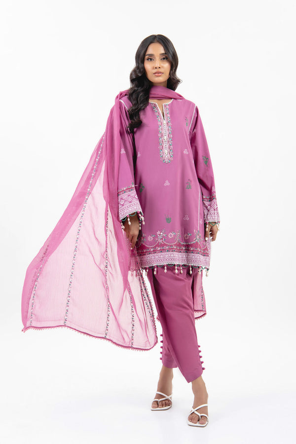 3 Pc Printed Light Cambric Shirt With Dyed Embroidered Chiffon Dupatta