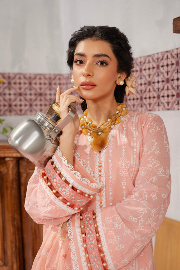 Three Piece Printed Light Cambric Shirt With Dyed Embroidered Chiffon Dupatta