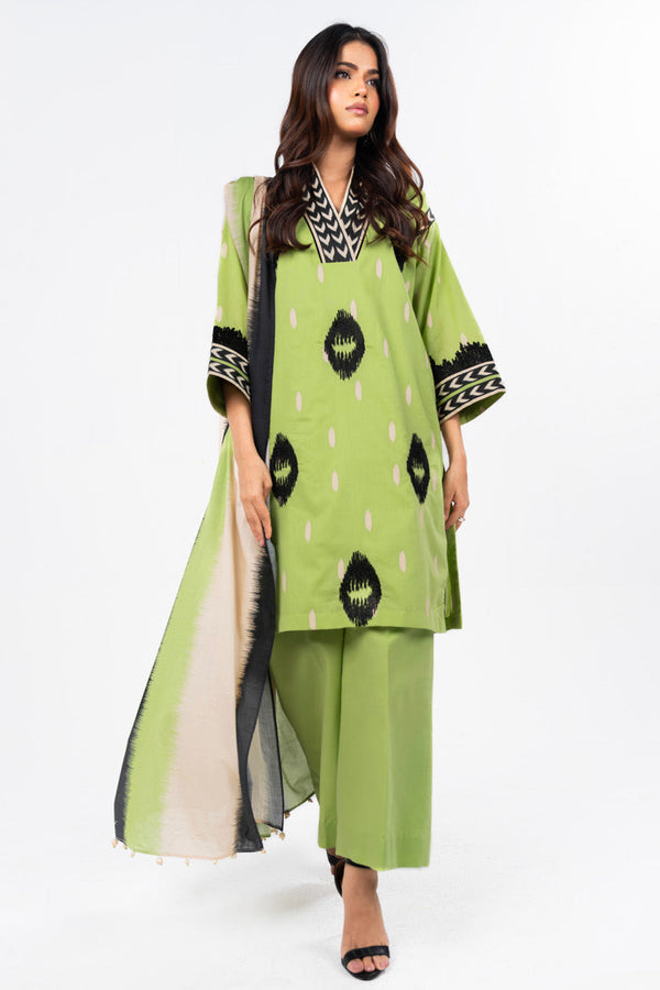 3 Pc Dyed Embroidered Light Cambric Shirt With Printed Chiffon Dupatta