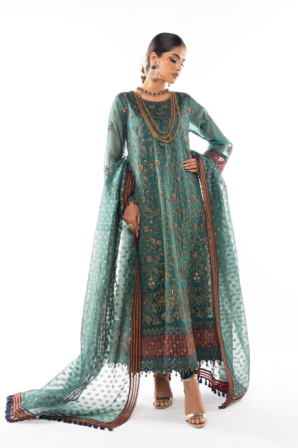 Four Piece Embroidered Two Tone Organza 6m Suit with Organza Jacquard Dupatta