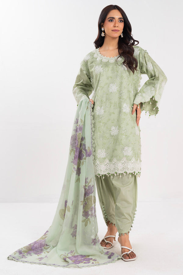 3 Piece Embroidered Lawn Suit With Tissue Silk Dupatta