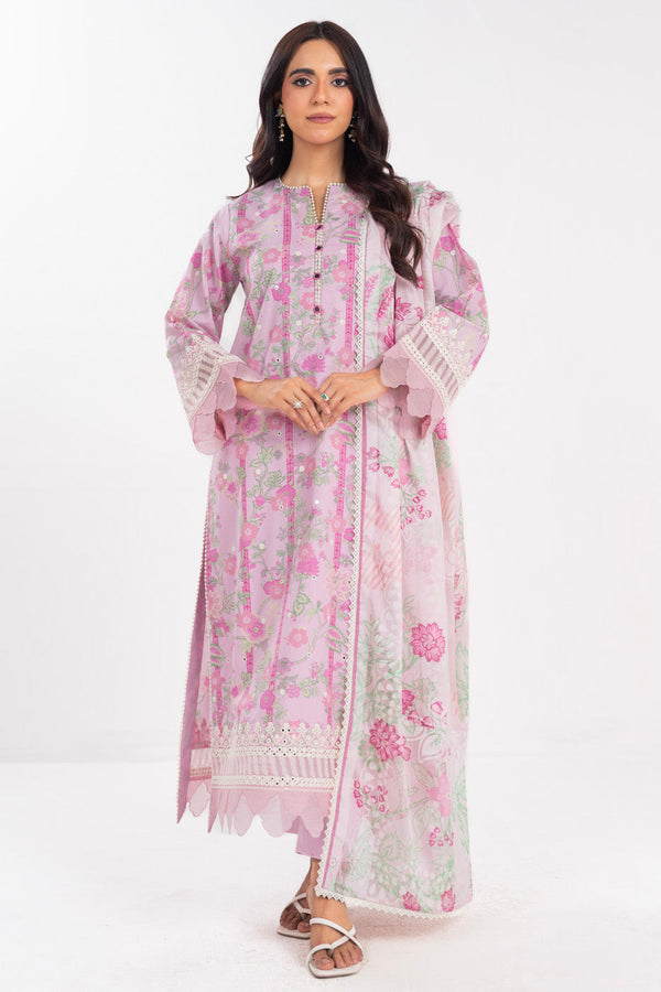 3 Piece Embroidered Lawn Suit With Silk Burnout Dupatta