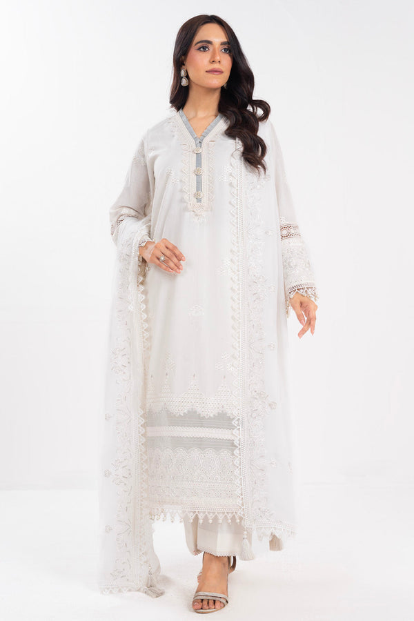 3 Piece Embroidered Lawn Suit With Chiffon Dupatta