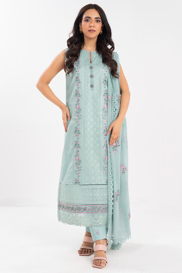 3 Piece Embroidered Lawn Suit With Chiffon Dupatta