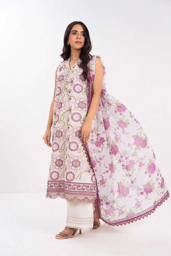 3 Piece Embroidered Lawn Suit With Tissue Silk Dupatta