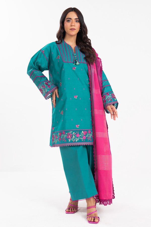 3 Piece Embroidered Jaquard Suit With Yarn Dyed Dupatta