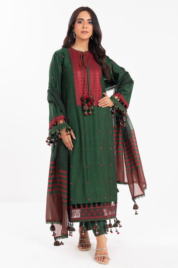 3 Piece Embroidered Jaquard Suit With Yarn Dyed Dupatta