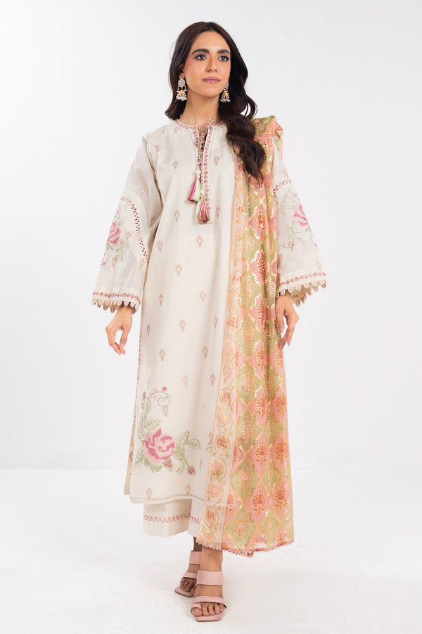 3 Piece Embroidered Jaquard Suit With Printed Dupatta