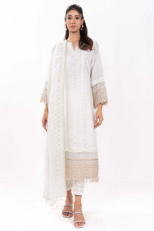 3 Piece Embroidered Lawn Suit With Embroidered Bamberg Chiffon Dupatta