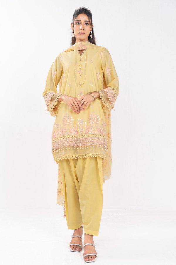 3 Piece Embroidered Lawn Suit With Embroidered Bamberg Chiffon Dupatta