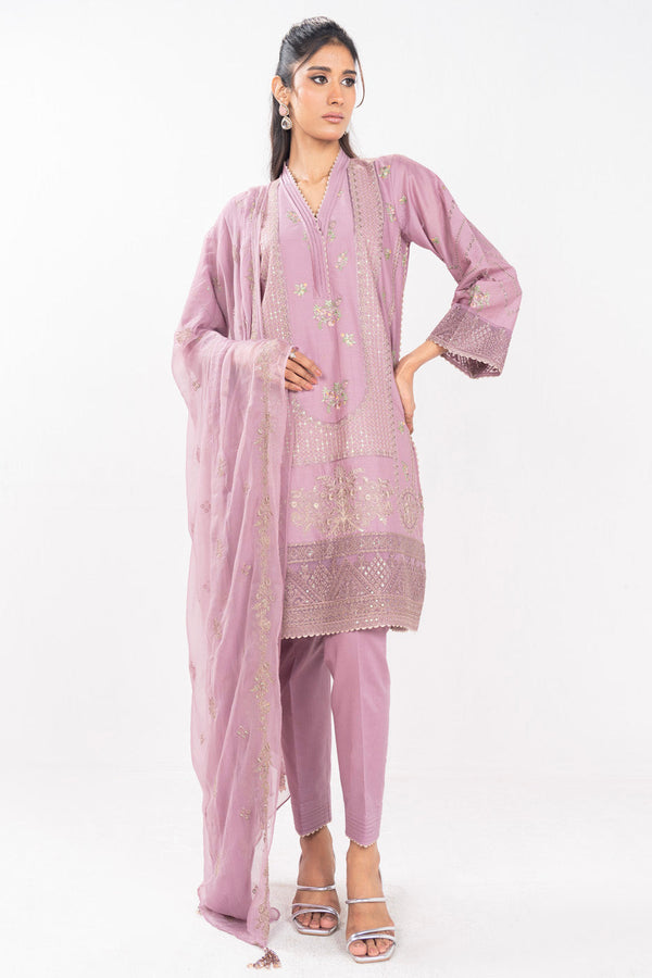 3 Piece Embroidered Lawn Suit With Embroidered Bamberg Chiffon Dupatta