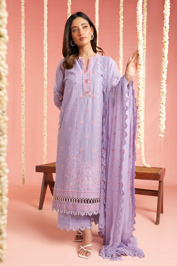 3 Pc Embroidered Dyed Lawn Suit With Embroidered Dyed Chiffon Dupatta