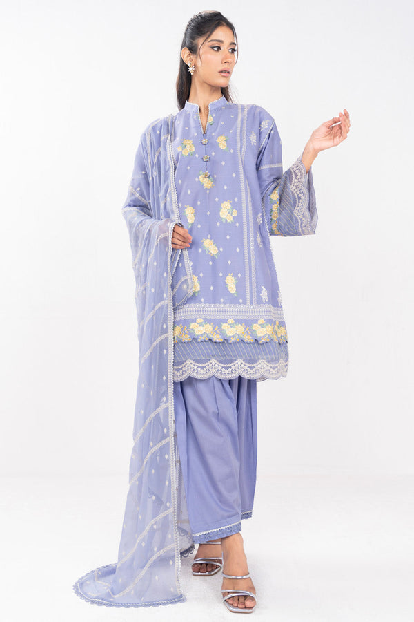 3 Piece Embroidered Lawn Suit With Embroidered Bamberg Chiffon Dupatta