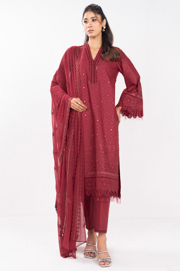 3 Piece Embroidered Lawn Suit With Embroidered Bamberg Chiffon Dupatta