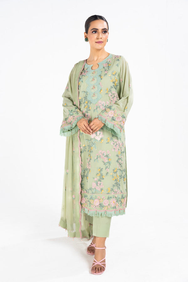 4 Pc Embroidered Lawn Shirt With Embroidered Poly Chiffon Dupatta