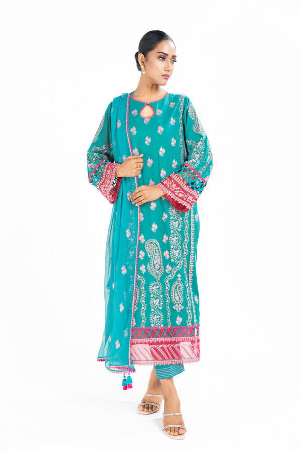 4 Pc Embroidered Lawn Shirt With Embroidered Poly Chiffon Dupatta