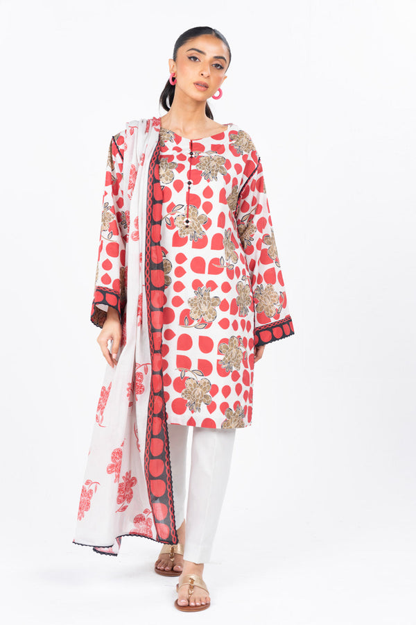 3 Pc Printed Cambric Suit With Printed Lawn Dupatta