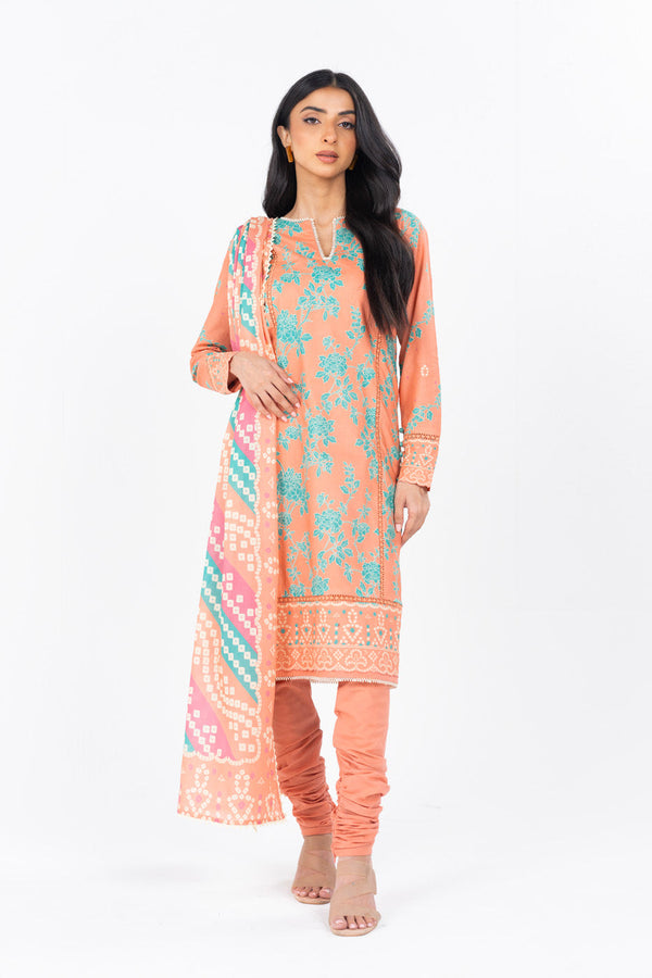 3 Pc Printed Cambric Suit With Printed Lawn Dupatta