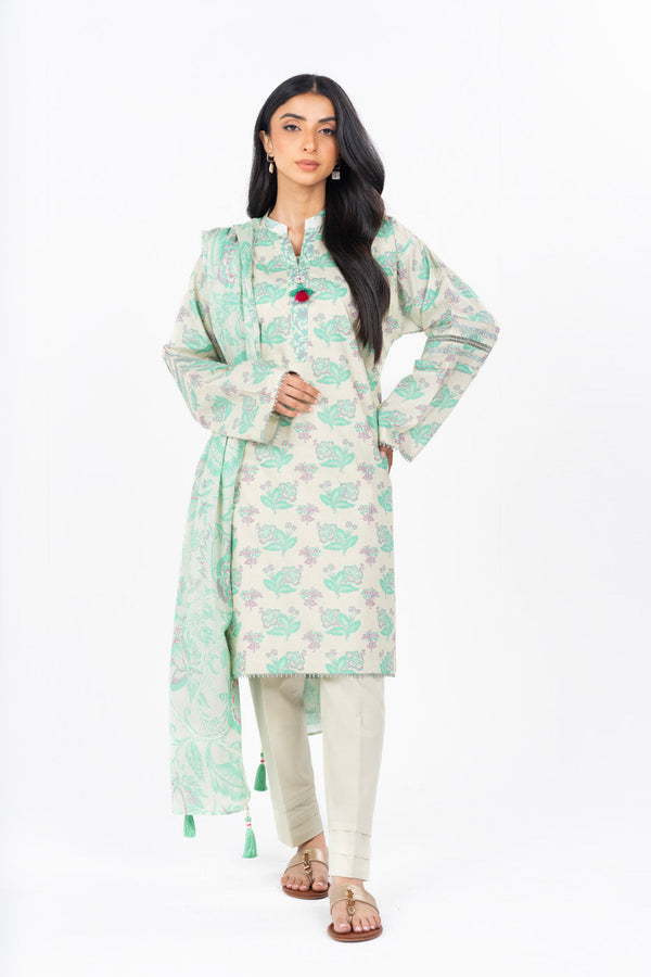 3 Pc Printed Cambric Suit With Printed Lawn Dupatta