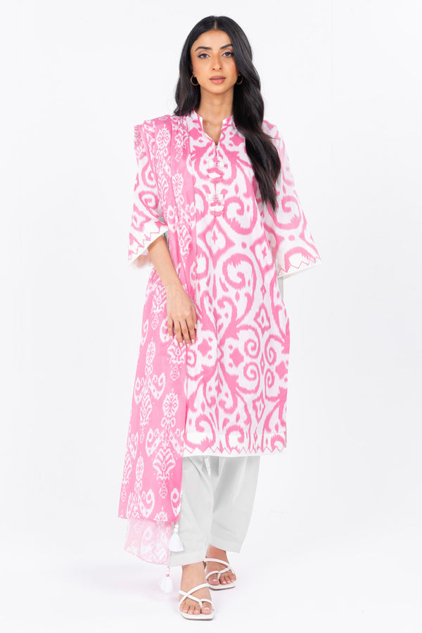 3 Pc Printed Cambric Suit With Printed Lawn Dupatta