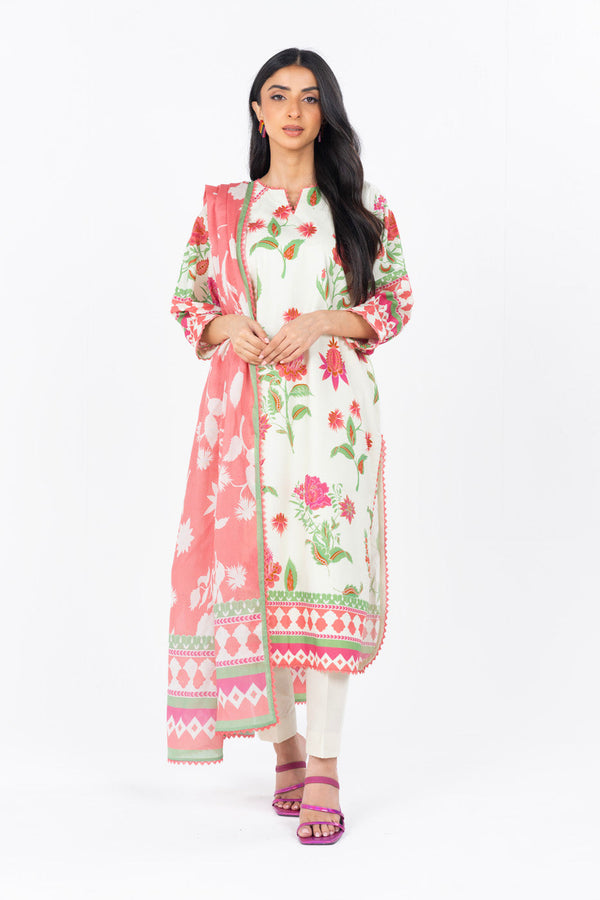 3 Pc Printed Cambric Suit With Printed Lawn Dupatta