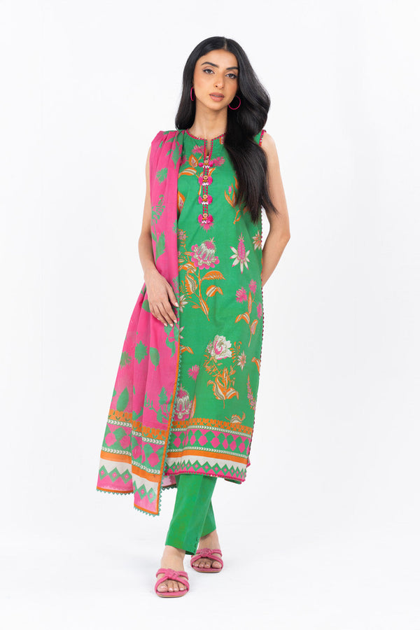 3 Pc Printed Cambric Suit With Printed Lawn Dupatta