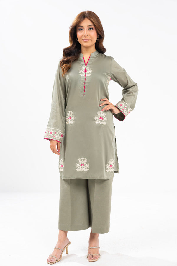 2 Piece Embroidered Self Jacquard Suit With Cambric Trouser