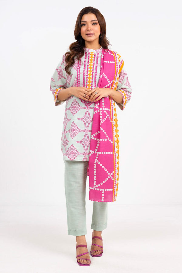 3 Piece Embroidered Cambric Suit with Lawn Dupatta