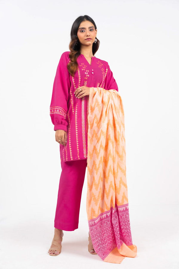 3 Piece Embroidered Khaddar Suit With Shawl