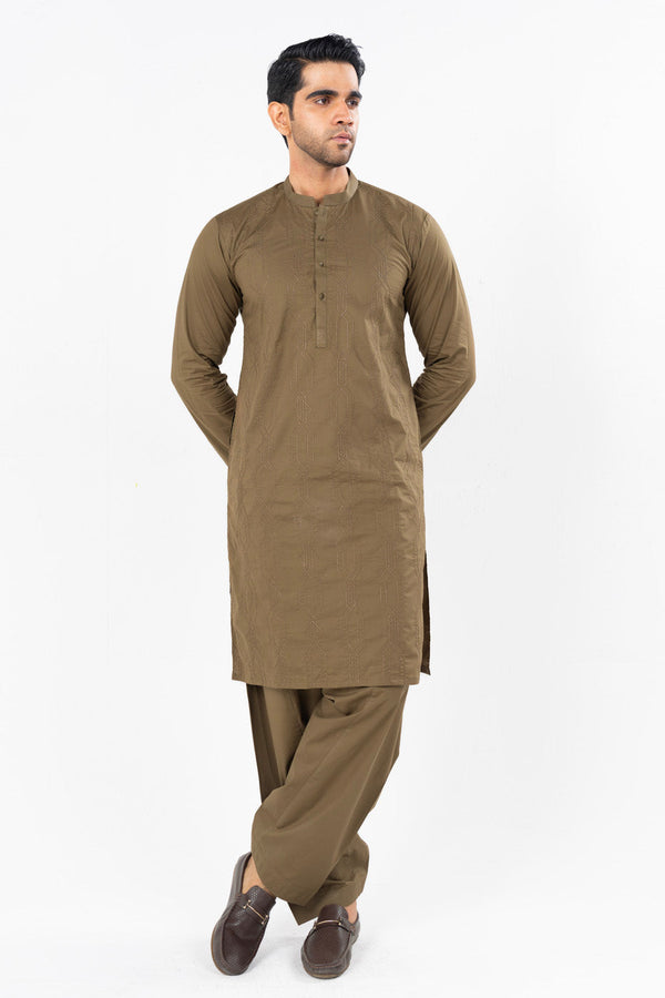 Dyed Embroidered Shahsawar Latha Shalwar Kameez