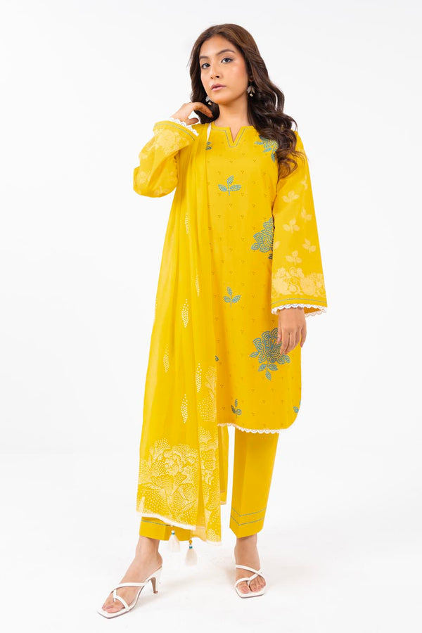 3 Piece Embroidered Cambric Suit with Chiffon Dupatta