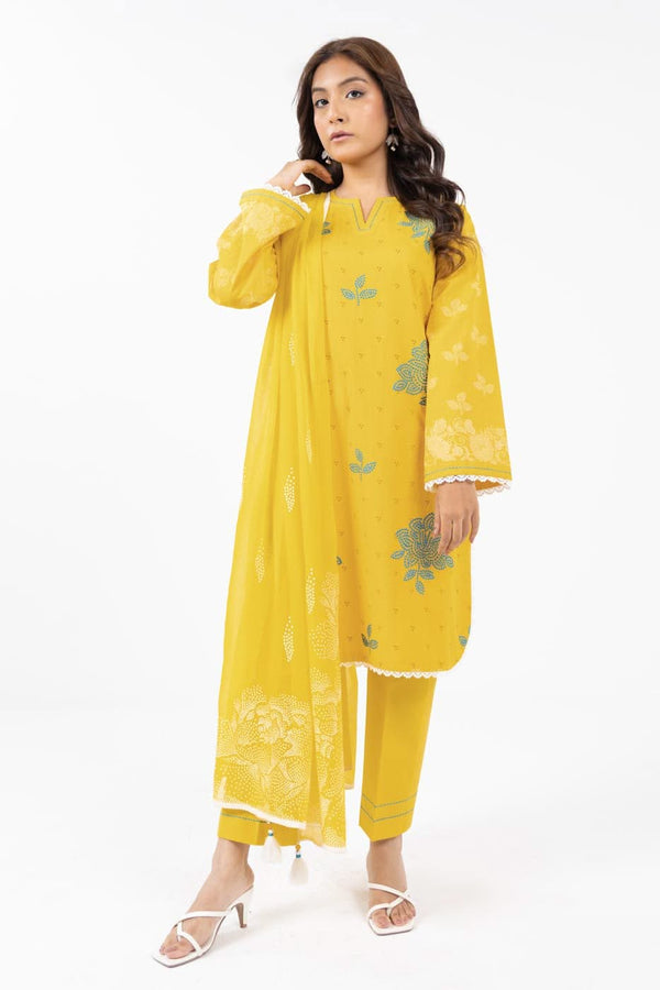 3 Piece Embroidered Cambric Suit with Chiffon Dupatta