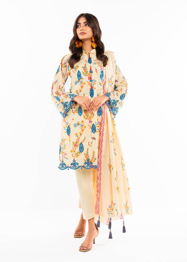 3 Pc Embroidered Poly Lawn Suit With Poly Lawn Dupatta