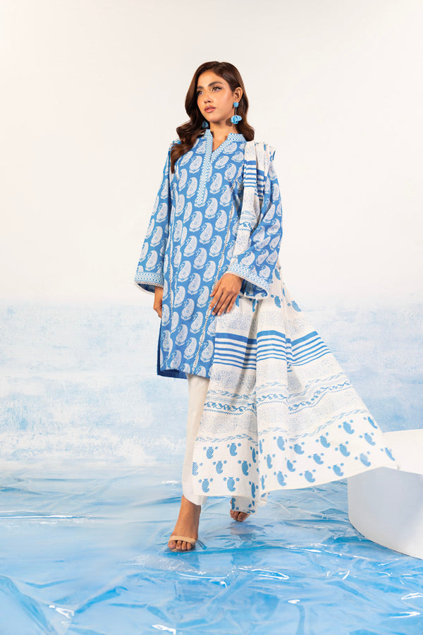 2 Pc Printed Silver Lawn Shirt With Lawn Dupatta