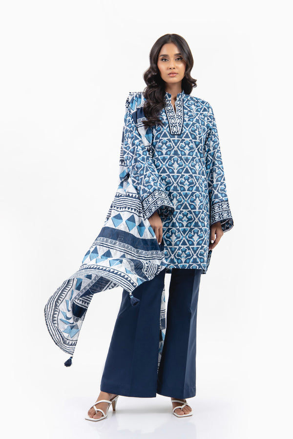 2 Pc Printed Lawn Suit With Silver Lawn Dupatta