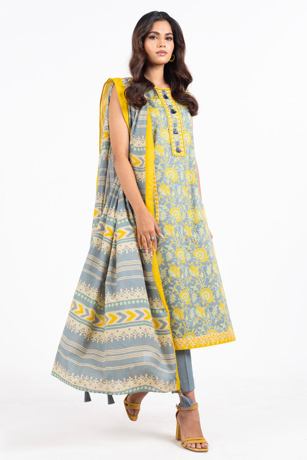 2 Pc Printed Lawn Suit With Silver Lawn Dupatta