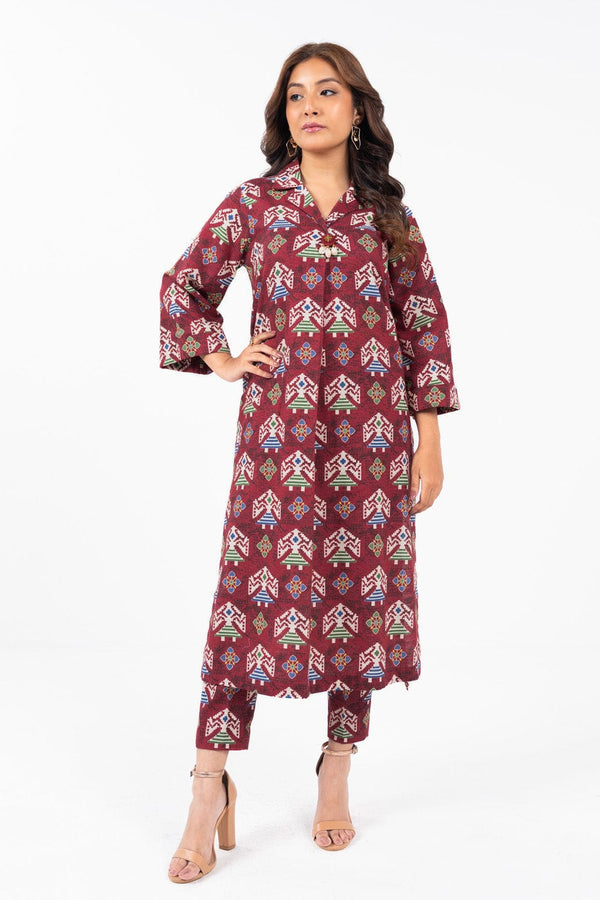 2 Pc Printed Khaddar Shirt With Khaddar Trouser