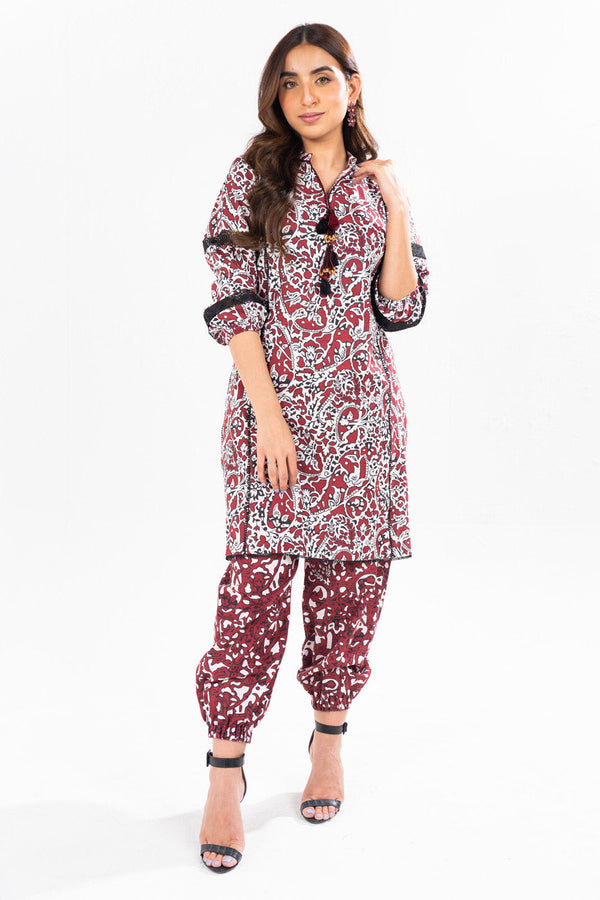 2 Pc Printed Khaddar Shirt With Khaddar Trouser