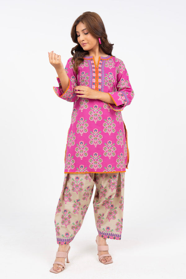 2 Pc Printed Khaddar Shirt With Khaddar Trouser