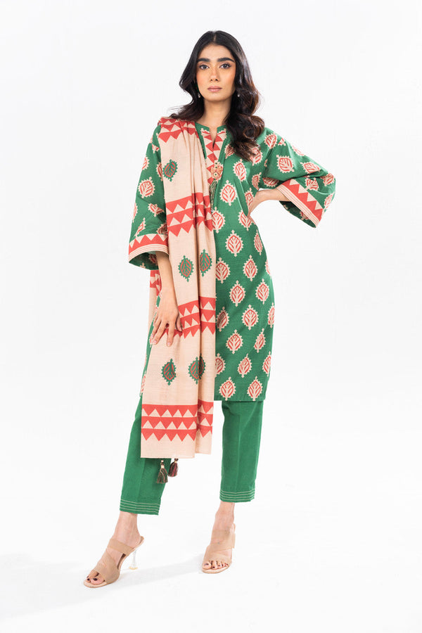 2 Pc Printed Khaddar Shirt With Khaddar Dupatta